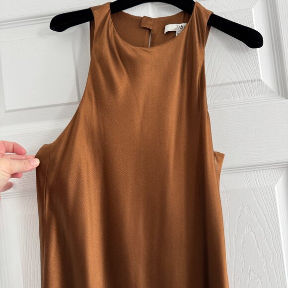 Tibi Heavy Satin Midi Bias Dress in Bronze, size 00 - Picture 6 of 14
